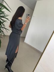 Dv 90256 Gri Kemerli Triko Elbise