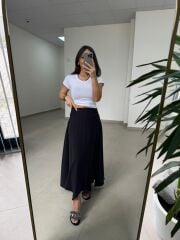 İv 26299 Modal Tensel Parça Dikişli Siyah Etek