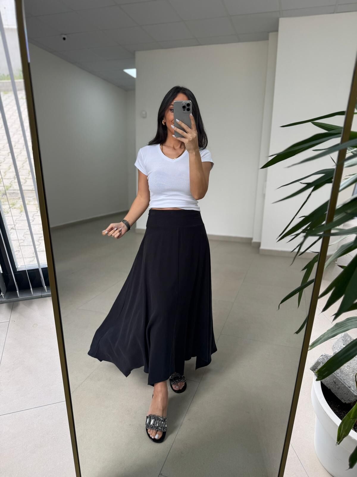 İv 26299 Modal Tensel Parça Dikişli Siyah Etek