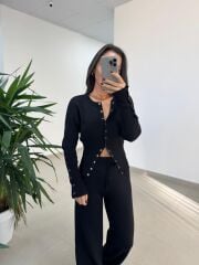 Mz 28840 Çıtçıt Detaylı Siyah Triko Takım