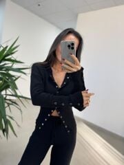 Mz 28840 Çıtçıt Detaylı Siyah Triko Takım