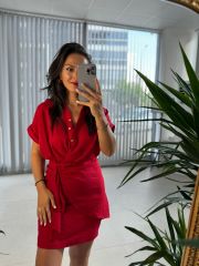 Mc 5870 Floss Linen Red Shirt Dress