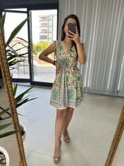 Yeşil Geçişli Poplin Elbise