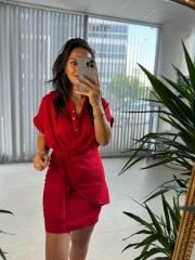 Mc 5870 Floss Linen Red Shirt Dress