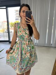 Yeşil Geçişli Poplin Elbise