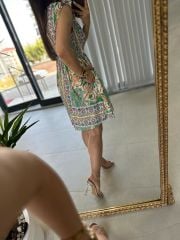 Yeşil Geçişli Poplin Elbise