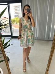 Yeşil Geçişli Poplin Elbise