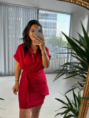 Mc 5870 Floss Linen Red Shirt Dress