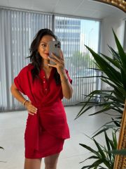 Mc 5870 Floss Linen Red Shirt Dress