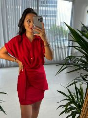 Mc 5870 Floss Linen Red Shirt Dress
