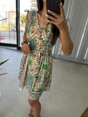 Yeşil Geçişli Poplin Elbise