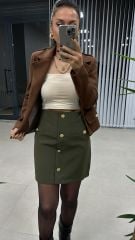 Gold Düğmeli Haki Etek