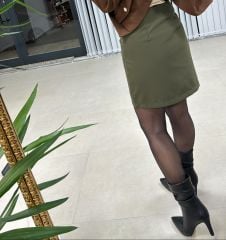 Gold Düğmeli Haki Etek