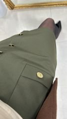 Gold Düğmeli Haki Etek