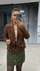 Gold Düğmeli Haki Etek