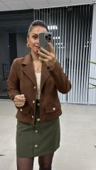 Gold Düğmeli Haki Etek