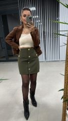 Gold Düğmeli Haki Etek