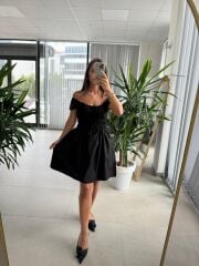 Ms 2099 Siyah Gipe Detaylı Poplin Elbise