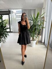 Ms 2099 Siyah Gipe Detaylı Poplin Elbise