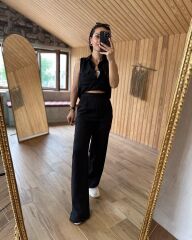 Art.Siyah Yelekli Palazzo takım