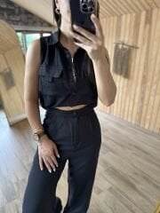 Art.Siyah Yelekli Palazzo takım