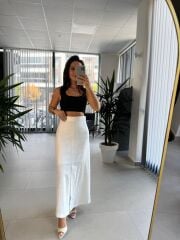 Wr Ekru Yelekli  Etek Keten Takım