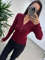 Ml 083 Bordo Yumoş Triko Kazak