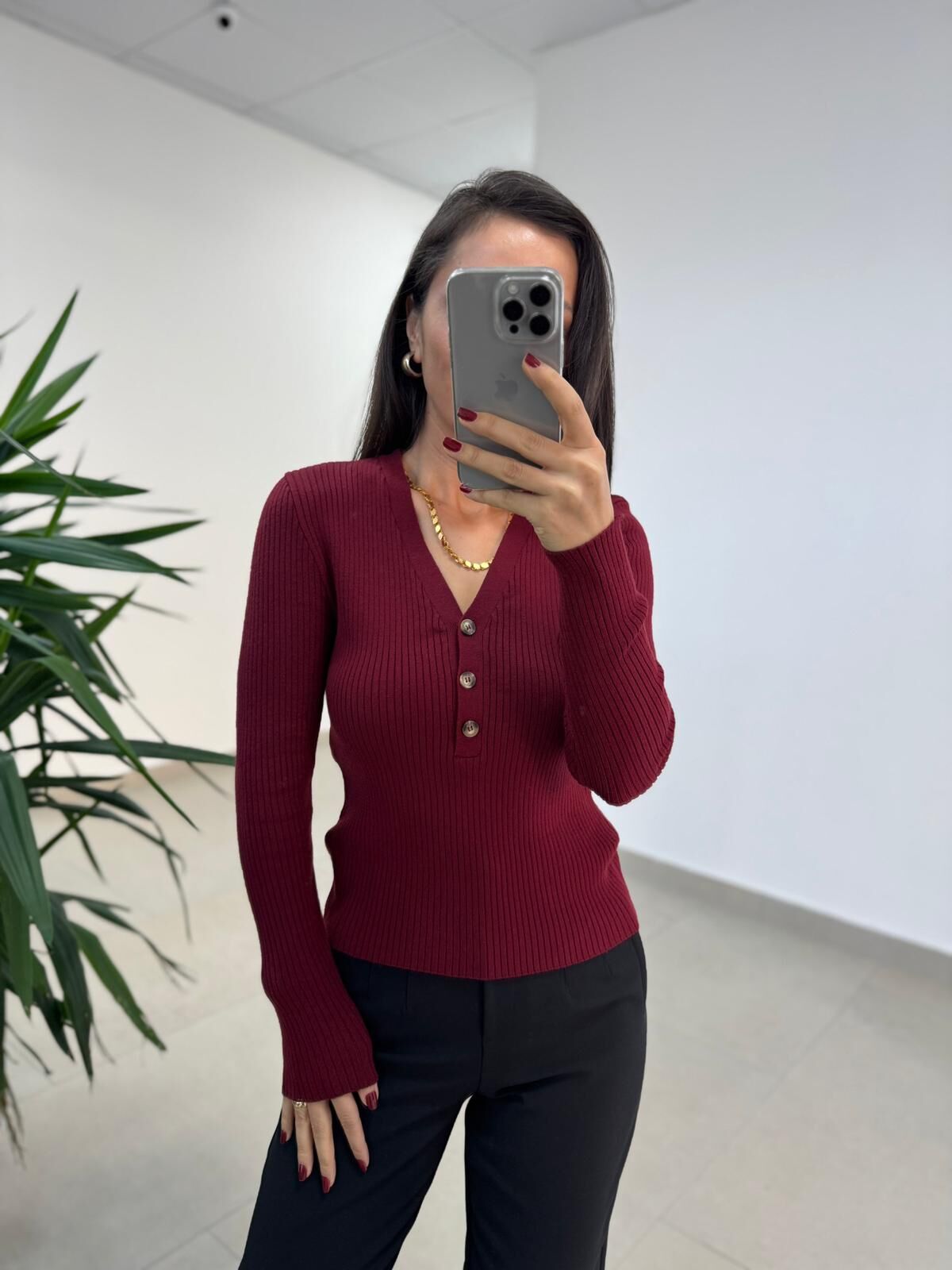 Ml 083 Bordo Yumoş Triko Kazak