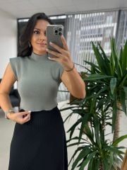 Sg Yarım Balıkçı Mint Yeşili Triko Bluz