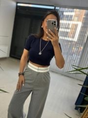 Gk Şerit Çizgili Gri Pantolon