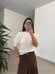 Orj. Marka Balon Kol Yumoş Krem Kazak