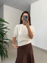 Orj. Marka Balon Kol Yumoş Krem Kazak