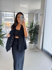 Wr Siyah Yelekli  Etek Keten Takım