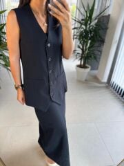 Wr Siyah Yelekli  Etek Keten Takım