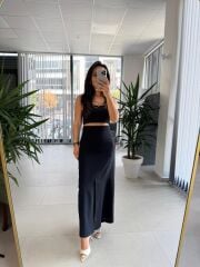 Wr Siyah Yelekli  Etek Keten Takım