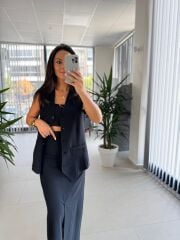 Wr Siyah Yelekli  Etek Keten Takım