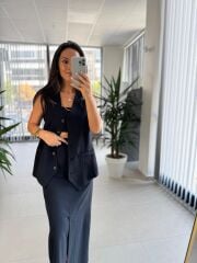 Wr Siyah Yelekli  Etek Keten Takım