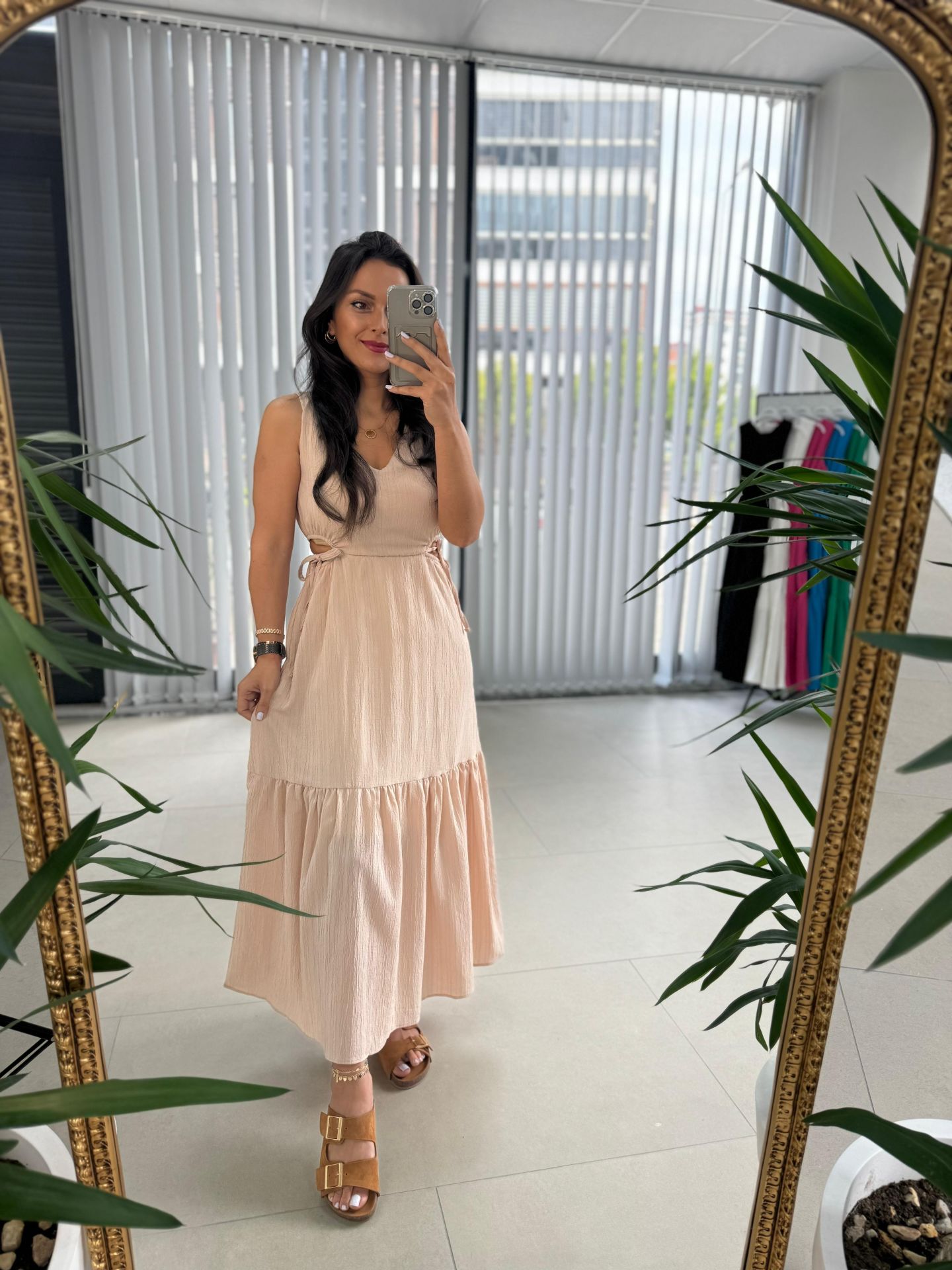 My 3198 Nude Bel Dekolteli Krinkıl Elbise