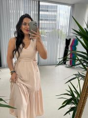 My 3198 Nude Bel Dekolteli Krinkıl Elbise