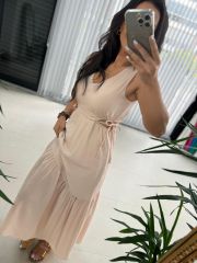 My 3198 Nude Bel Dekolteli Krinkıl Elbise