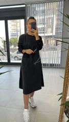 Dr 2458 Midi boy fermuar detaylı siyah elbise