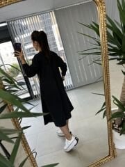 Dr 2458 Midi boy fermuar detaylı siyah elbise