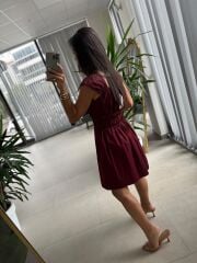 Ms 2099 Bordo Gipe Detaylı Poplin Elbise