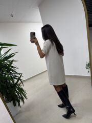 Bb 29166 Simli  Çima Dikişli Bej Triko Elbise