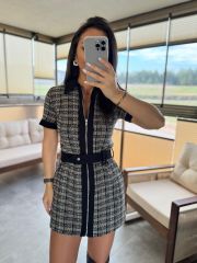 Ky 34456 Gabardin Garnili Yeşil-Siyah Tüvit Elbise