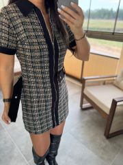 Ky 34456 Gabardin Garnili Yeşil-Siyah Tüvit Elbise