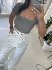 Gk Şerit Çizgili Beyaz Pantolon