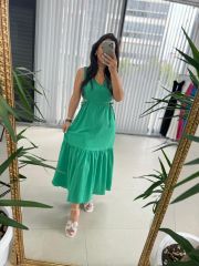 My 3198 Green Waist Low-Rise Crinkle Dress