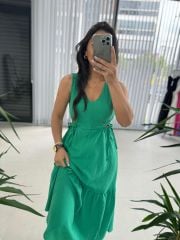 My 3198 Green Waist Low-Rise Crinkle Dress