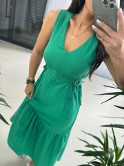 My 3198 Green Waist Low-Rise Crinkle Dress